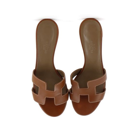 Hermes Women's Oasis Sandals Leather Brown - Picture 2 of 6